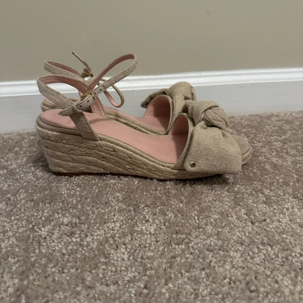 Kate Spade Leandra Espadrille Wedge Sandals Linen Knot Beige Tan 8B K4832